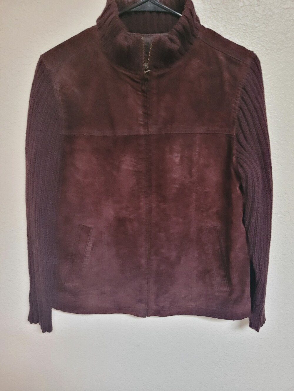 Luciano Dante' Women's Suede & Knit Zip-Up Sweater Jacket - Brown